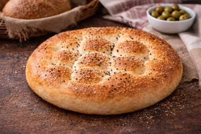 Fladenbrot, rund fertig gebacken